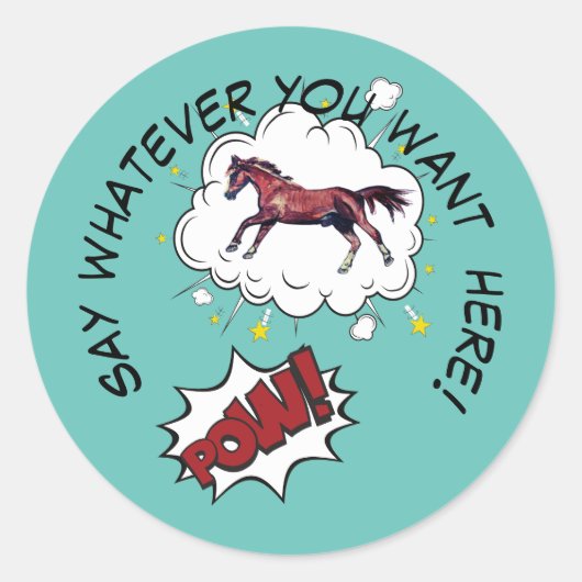 Sticker Rond pow à cheval comique (Devant)