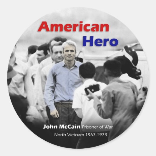 Sticker Rond POW John McCain Héros américain (Devant)