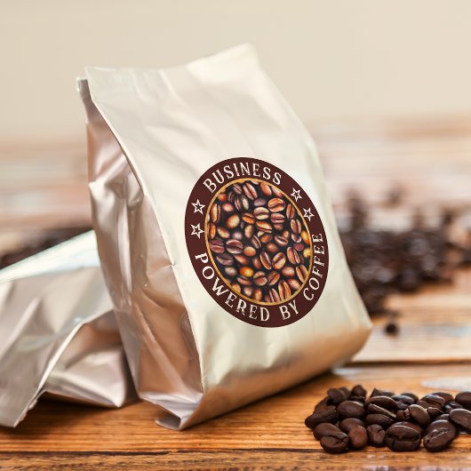 Sticker Rond Powered by Coffee Ajouter votre nom d'entreprise