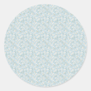 Sticker Rond Prairie de fleurs sauvages bleu ciel et camomille 