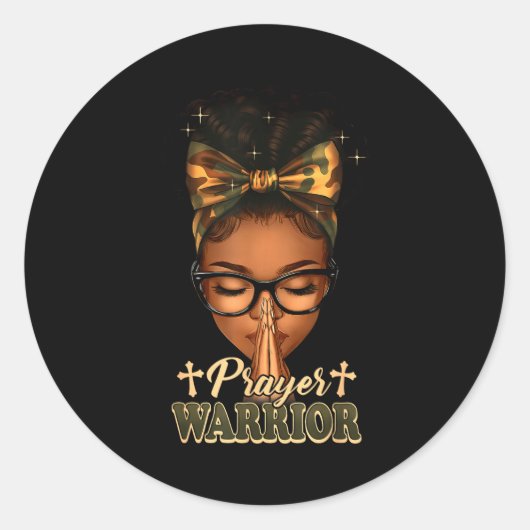 Sticker Rond Prayer Warrior Christians Camo African American Af (Devant)