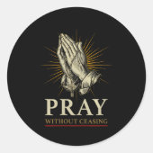 Sticker Rond Praying Hands Jesus Cross Rosary Faith Devotion Pr (Devant)
