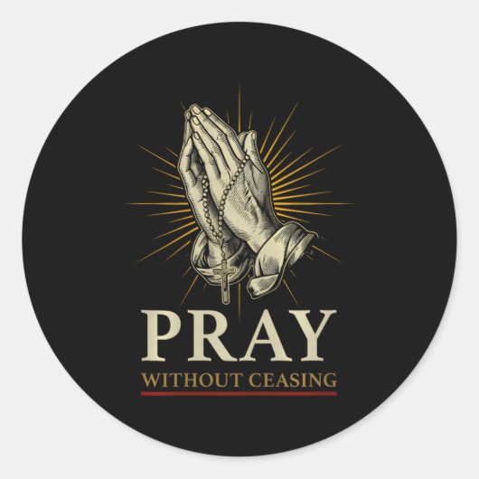 Sticker Rond Praying Hands Jesus Cross Rosary Faith Devotion Pr (Devant)