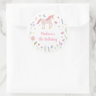 Sticker Rond Pré Anniversaire Licorne Rose Pastel Or
