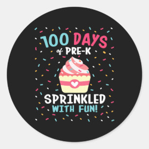 Sticker Rond Pré K 100 Jours De Filles Sprinkled Fun Cupca