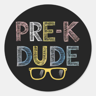Sticker Rond Pré-K Dude Retour à l'école Premier jour de l'écol