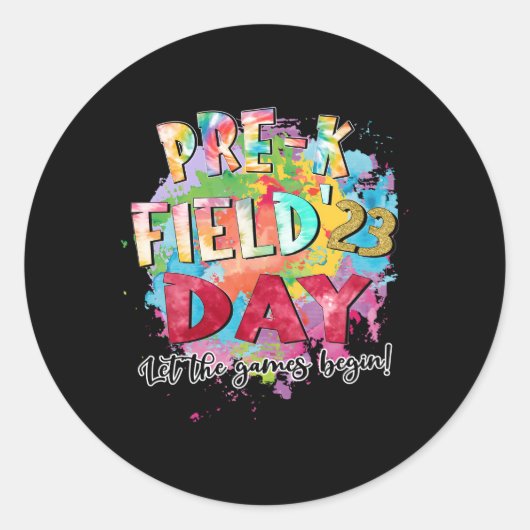 Sticker Rond Pré-K Field Day 2023 Laisser Les Jeux Commencer Le (Devant)