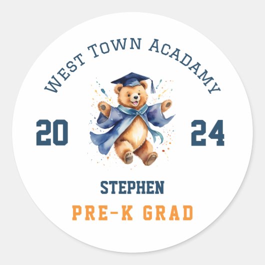 Sticker Rond Pré-K Graduation Cute Teddy Enseignants Favoriser (Devant)