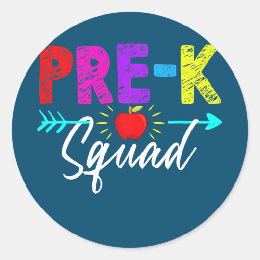 Sticker Rond Pre K Squad Teacher Student Kids Preschool Back (Devant)