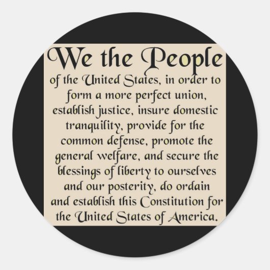 Sticker Rond Préambule à la constitution des Etats-Unis (Devant)