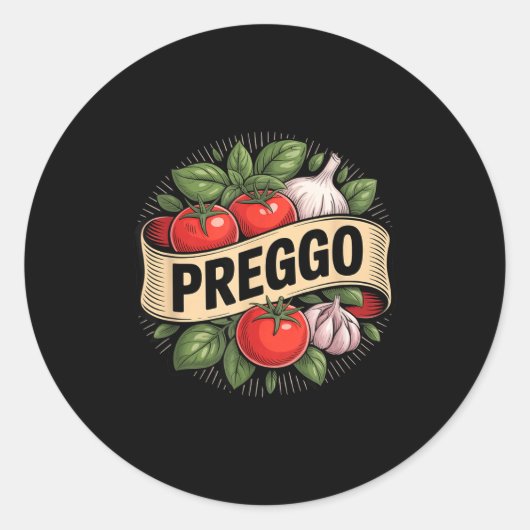 Sticker Rond Pregnancy Announcement Prego Pasta Sauce Funny Pre (Devant)