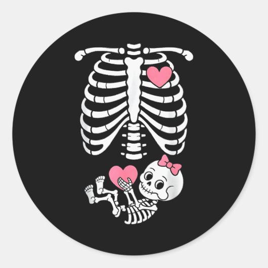 Sticker Rond Pregnancy Skeleton Girl Baby Rib Cage Belly Bump H (Devant)