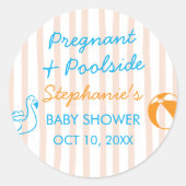 Sticker Rond Pregnant & Poolside Summer Pool Party Baby Shower (Devant)