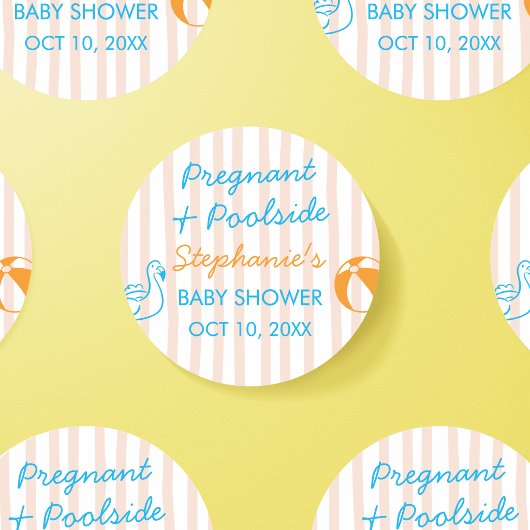 Sticker Rond Pregnant & Poolside Summer Pool Party Baby Shower