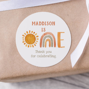 Sticker Rond Premier anniversaire aquarelle Boho arc-en-ciel et