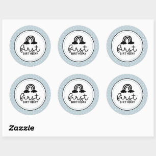 Sticker Rond Premier anniversaire arc-en-ciel et jalon pois