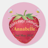 Sticker Rond Premier anniversaire Bébé 1ère mignonne fraise (Devant)