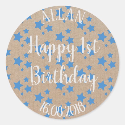 Sticker Rond Premier anniversaire Blue Stars Papier d'artisanat (Devant)
