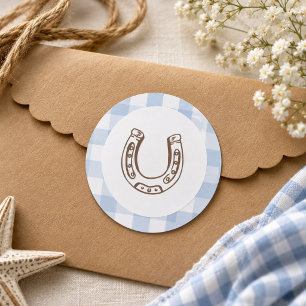 Sticker Rond Premier Anniversaire de Cow-Boy de Rodéo Bleu Ging