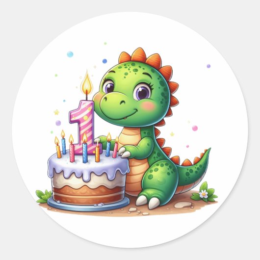 Sticker Rond Premier anniversaire de Dino (Devant)