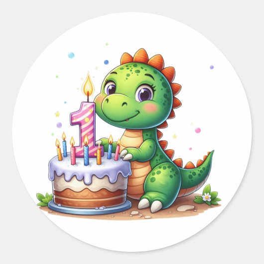 Sticker Rond Premier anniversaire de Dino (Devant)