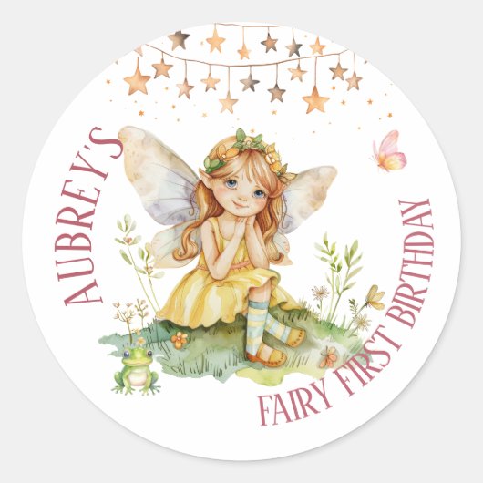 Sticker Rond Premier anniversaire de fée fantaisiste (Devant)
