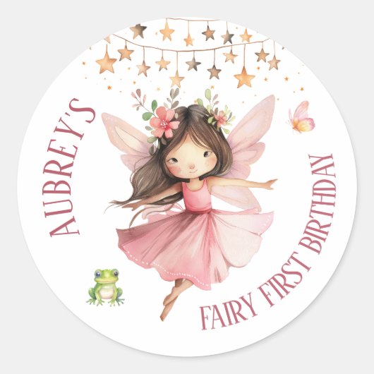 Sticker Rond Premier anniversaire de fée fantaisiste (Devant)