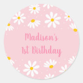 Sticker Rond Premier anniversaire de la marguerite rose (Devant)