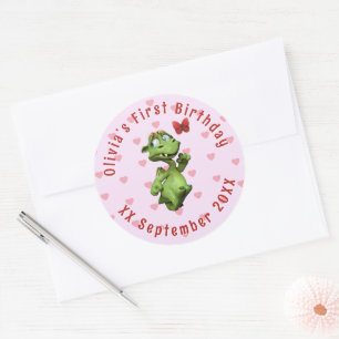 Sticker Rond Premier anniversaire de petit dragon mignon