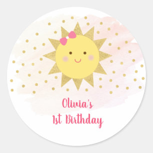 Sticker Rond Premier anniversaire de Sunshine Pink & Gold