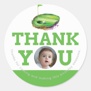 Sticker Rond Premier Anniversaire Golf Photo personnalisée
