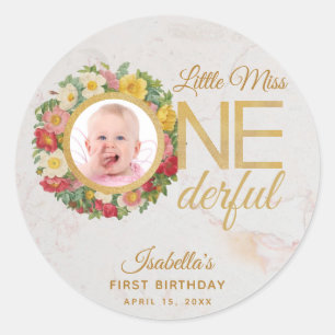 Sticker Rond Premier anniversaire magnifique photo Rose floral