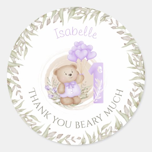 Sticker Rond Premier anniversaire Ourson mignon Merci (Devant)