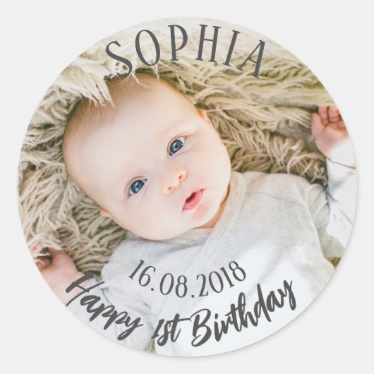 Sticker Rond Premier anniversaire personnalisé (Devant)