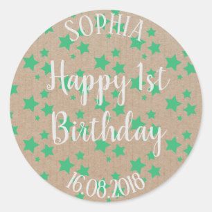 Sticker Rond Premier anniversaire Pink Stars Papier d'artisanat