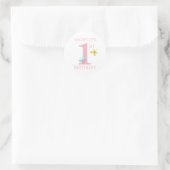Sticker Rond Premier anniversaire rose simple avec papillon et  (Sac)