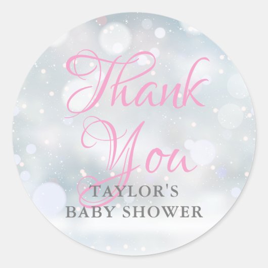Sticker Rond Premier baby shower de  de flocons de neige Merci (Devant)