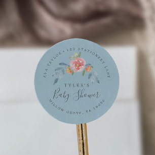 Sticker Rond Premier Baby shower de fleurs circulaire Adresse d