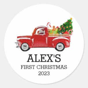 Sticker Rond Premier bébé personnalisé de Noël Garçons de Camio