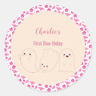 Sticker Rond Premier Boo-thday Halloween rose Fantôme 1er Anniv