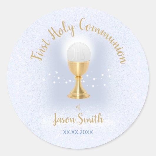 Sticker Rond Premier communion, garçon catholique (Devant)