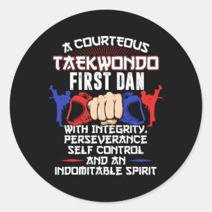 Sticker Rond Premier Dan Taekwondo Cadeau 5 Tenets Niveau de ce