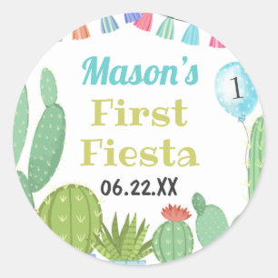 Sticker Rond Premier Fiesta Boy Taco Bout Une fête Cactus Anniv
