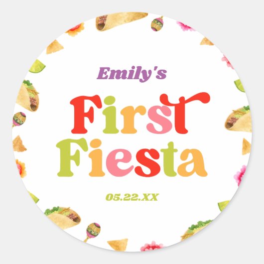 Sticker Rond Premier Fiesta Taco 1er Anniversaire (Devant)