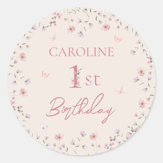 Sticker Rond Premier Fleur sauvage d'aquarelle d'anniversaire p (Devant)