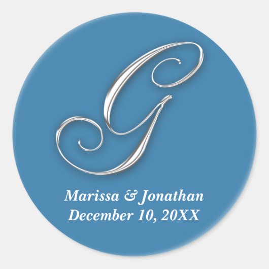 Sticker Rond Premier G bleu monogramme nom personnalisé pour sc (Devant)