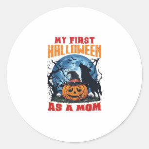 Sticker Rond Premier Halloween en tant que Mom Pumpkin Wolf Moo