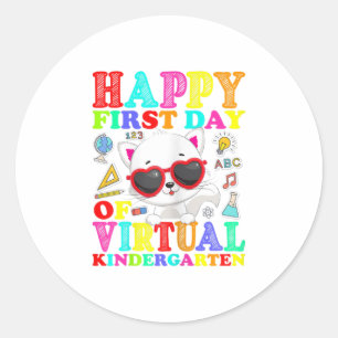 Sticker Rond Premier jour de l'école Apprentissage virtuel drôl