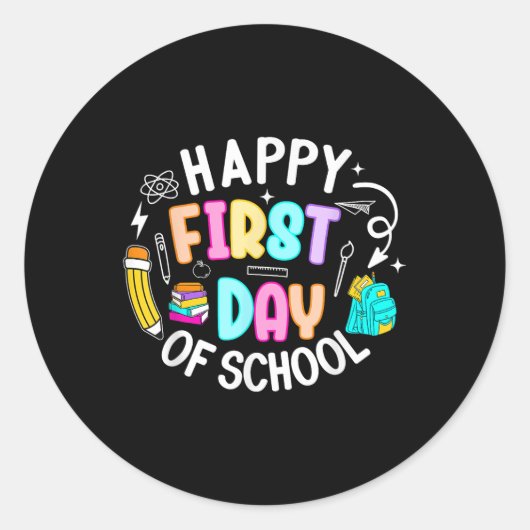 Sticker Rond Premier Jour De L'Enseignant À L'École (Devant)