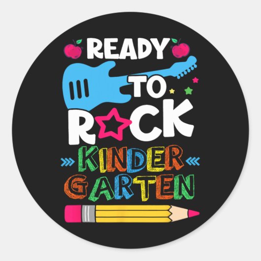 Sticker Rond Premier Jour De Maternelle Prêt À Rock Kindergart (Devant)